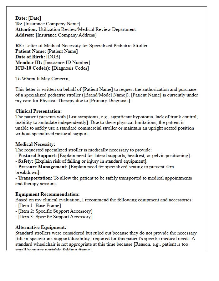 Physical Therapy Clinic Letter of Medical Necessity for Specialized Pediatric Stroller