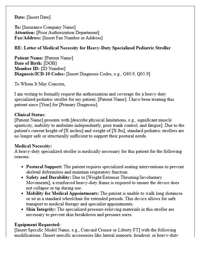 Letter of Medical Necessity for Heavy-Duty Specialized Pediatric Stroller