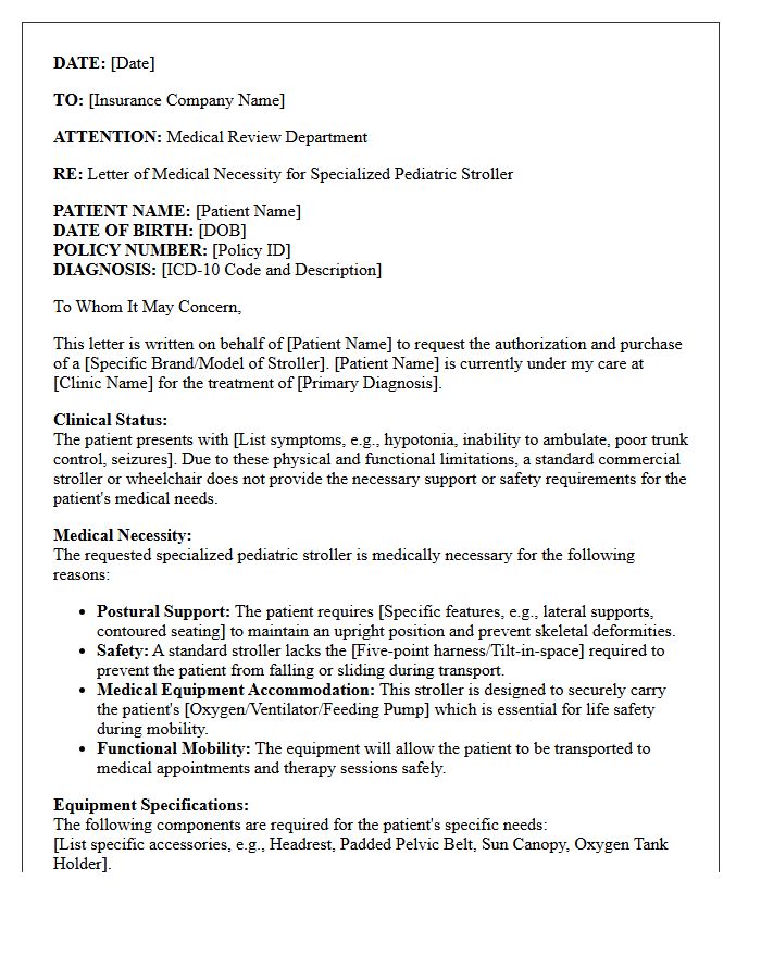 Rehabilitation Clinic Letter of Medical Necessity for Specialized Pediatric Stroller