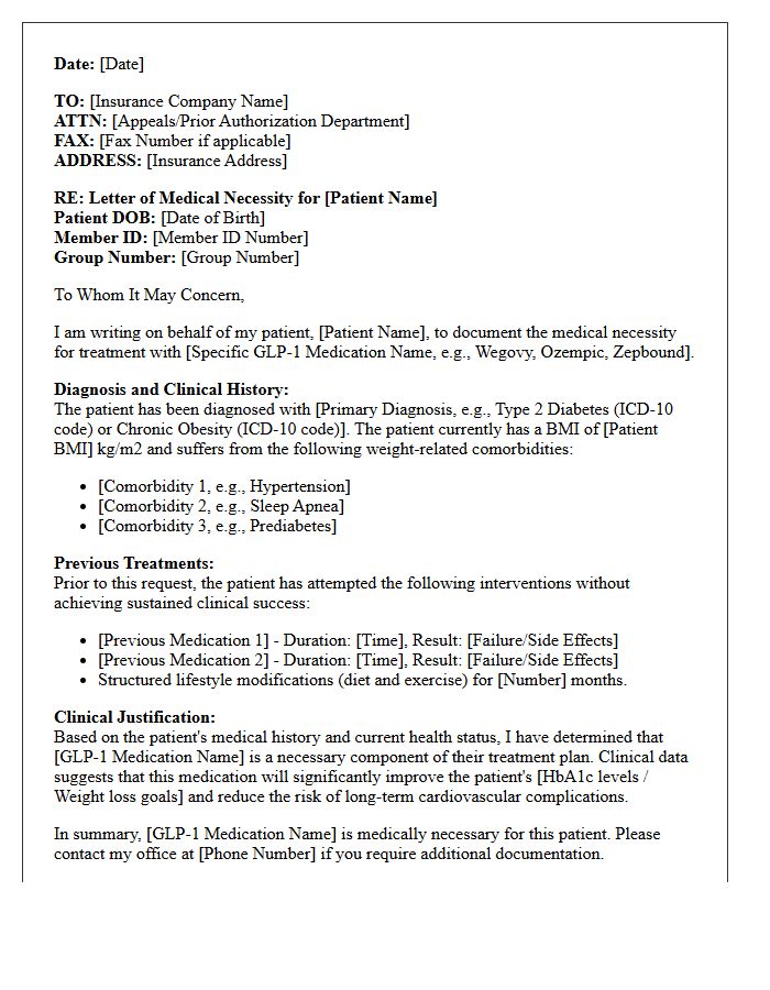 Letter of Medical Necessity for GLP-1 Agonist Treatment