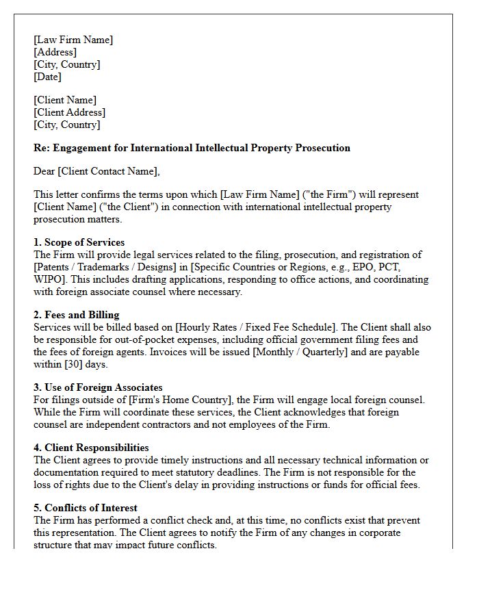International Intellectual Property Prosecution Engagement Letter
