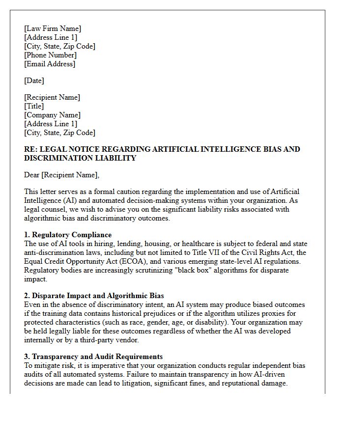 Law Firm Artificial Intelligence Bias and Discrimination Liability Caution Letter