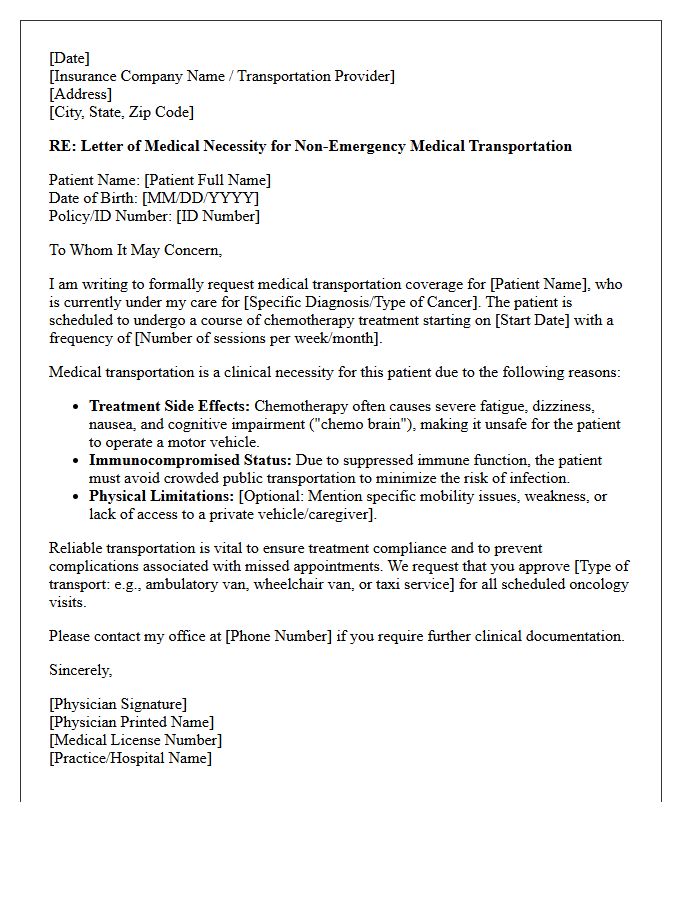 Letter of Medical Necessity for Chemotherapy Appointment Transportation