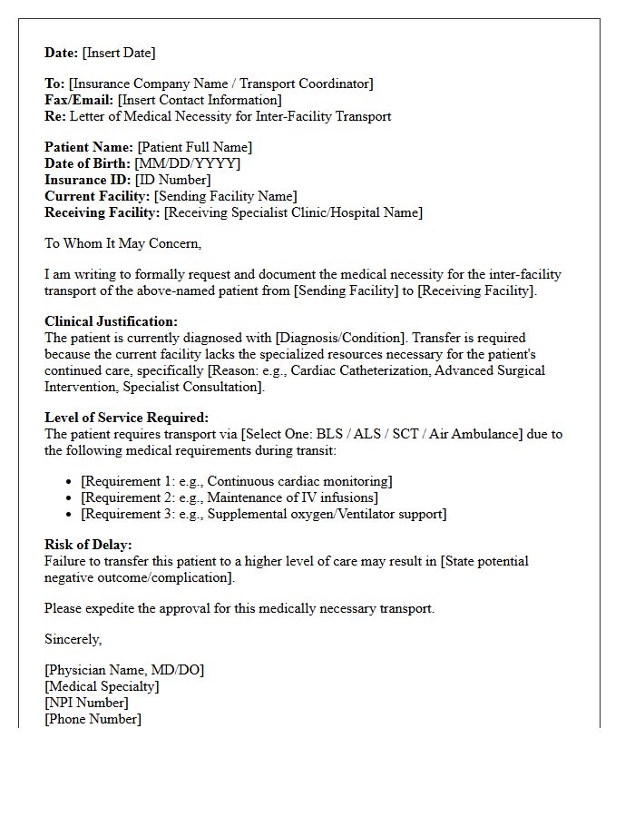 Specialist Clinic Letter of Medical Necessity for Inter-Facility Transport