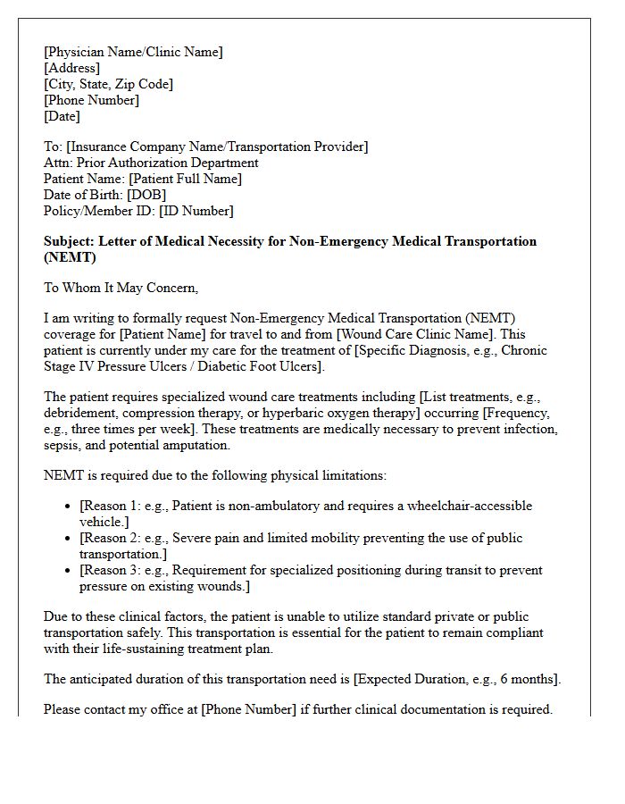 Letter of Medical Necessity for Non-Emergency Medical Transportation to Wound Care Clinic