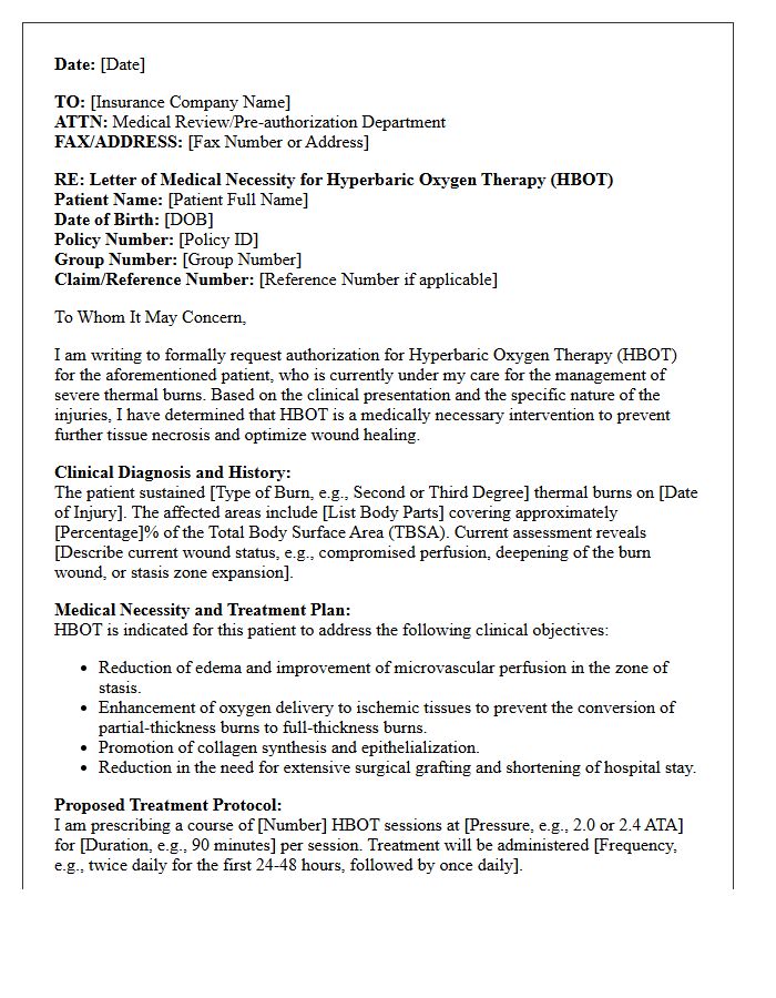 Letter of Medical Necessity for Hyperbaric Oxygen Therapy in Severe Thermal Burn Management