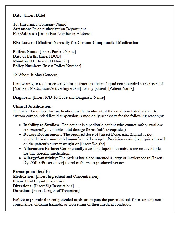 Letter of Medical Necessity for Custom Pediatric Liquid Compounded Suspension