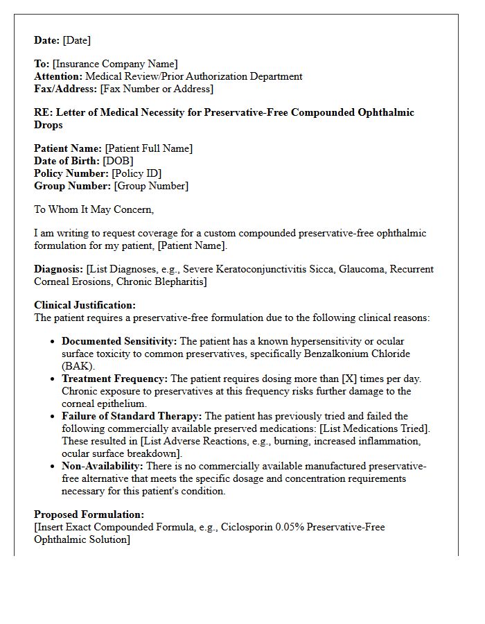 Letter of Medical Necessity for Preservative-Free Compounded Ophthalmic Drops