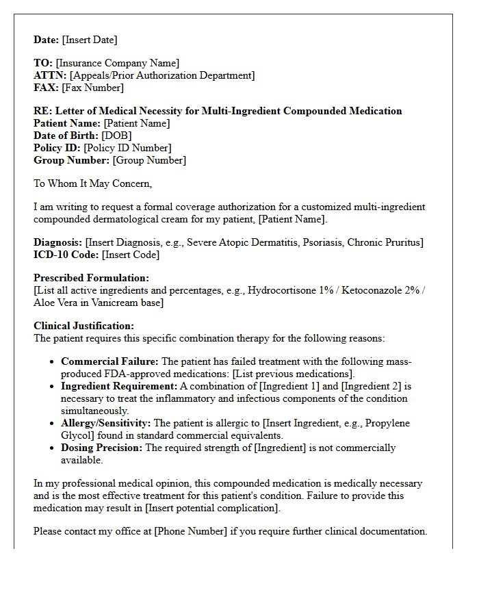 Letter of Medical Necessity for Multi-Ingredient Compounded Dermatological Cream