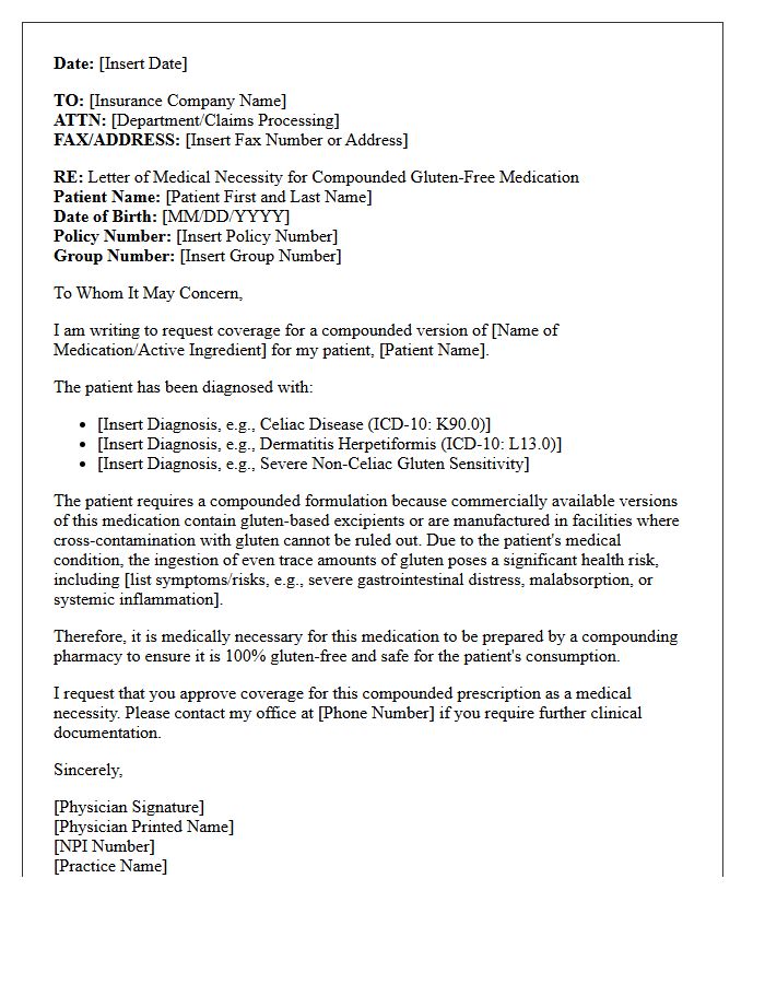 Letter of Medical Necessity for Gluten-Free Compounded Prescriptions