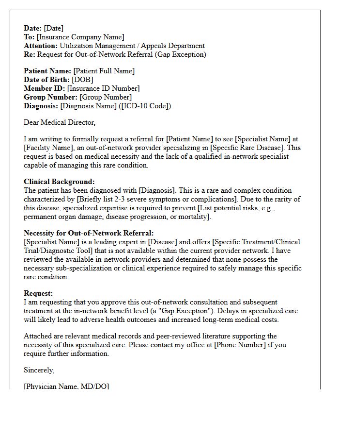 Letter of Medical Necessity for Out-of-Network Rare Disease Specialist Referral