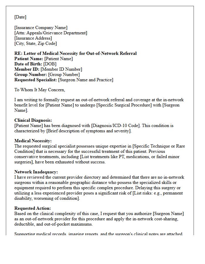 Letter of Medical Necessity for Out-of-Network Surgical Specialist Referral