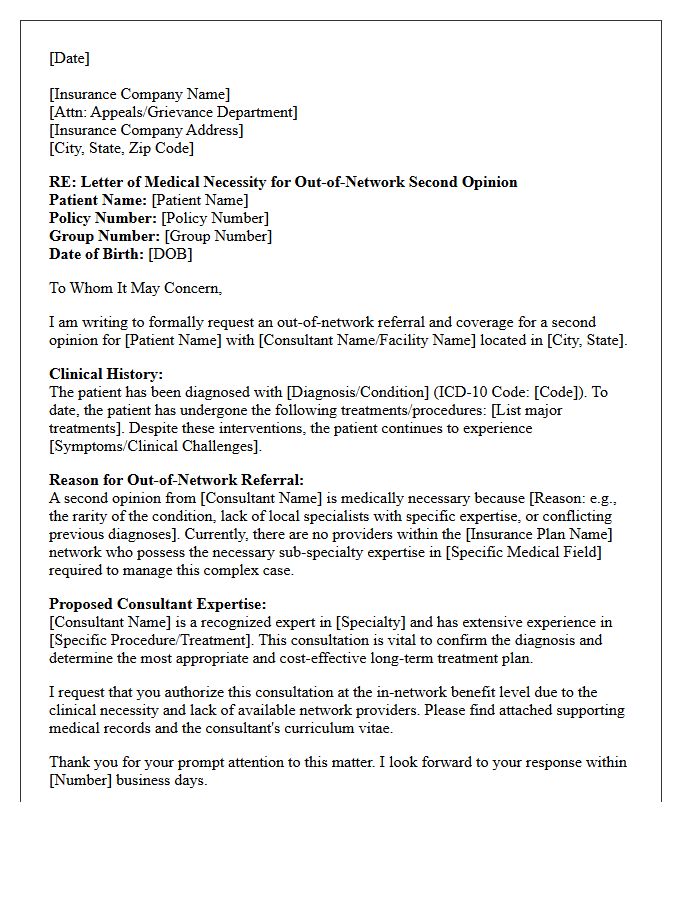 Letter of Medical Necessity for Out-of-Network Second Opinion Specialist Referral