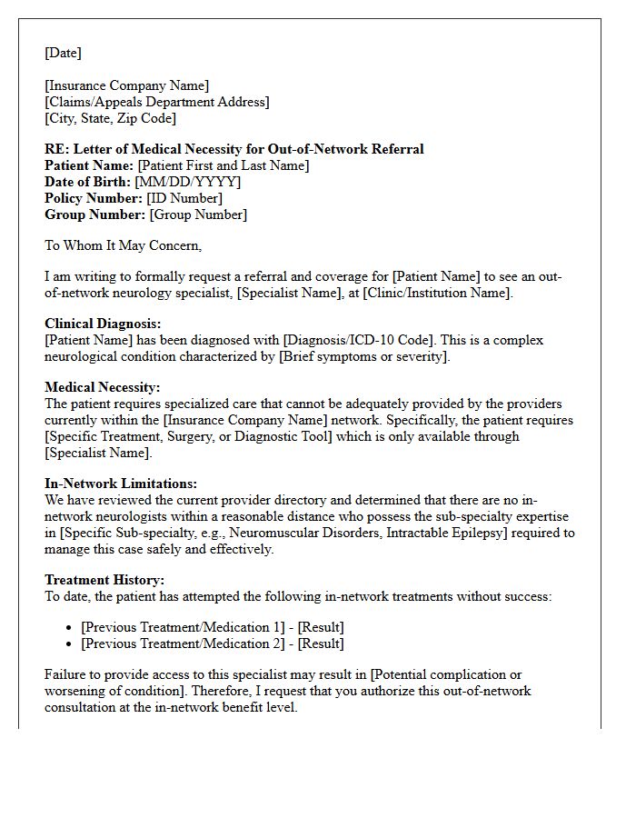 Letter of Medical Necessity for Out-of-Network Neurology Specialist Referral