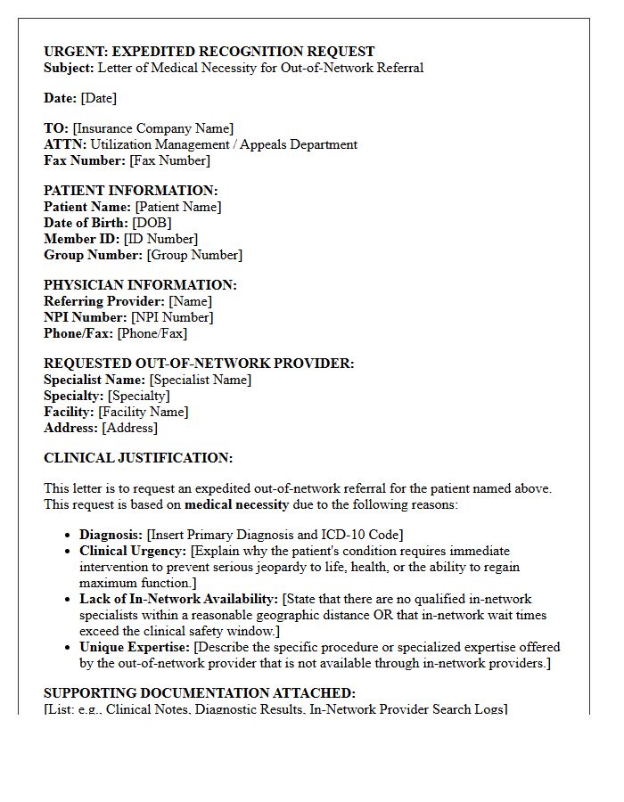 Expedited Letter of Medical Necessity for Out-of-Network Urgent Specialist Referral