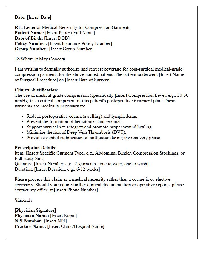 Post-Surgical Medical Grade Compression Garment Authorization Letter