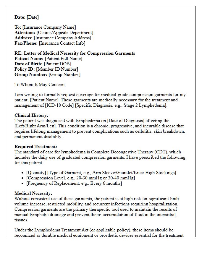 Letter of Medical Necessity for Lymphedema Compression Therapy Garments