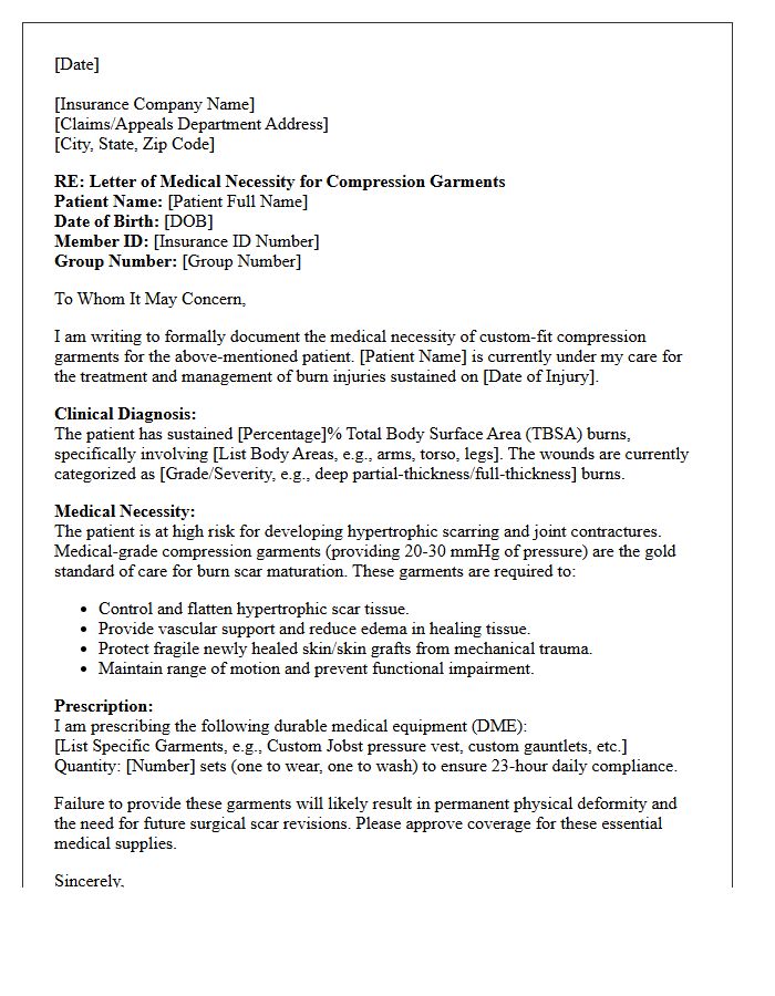 Letter of Medical Necessity for Burn Scar Management Compression Garments