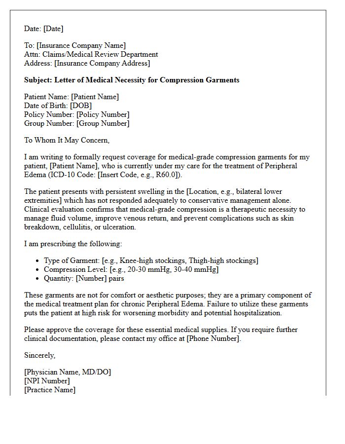 Peripheral Edema Medical Grade Compression Garment Request Letter