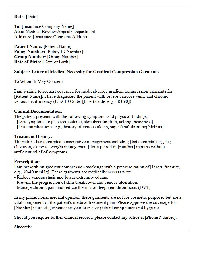 Letter of Medical Necessity for Severe Varicose Vein Compression Garments