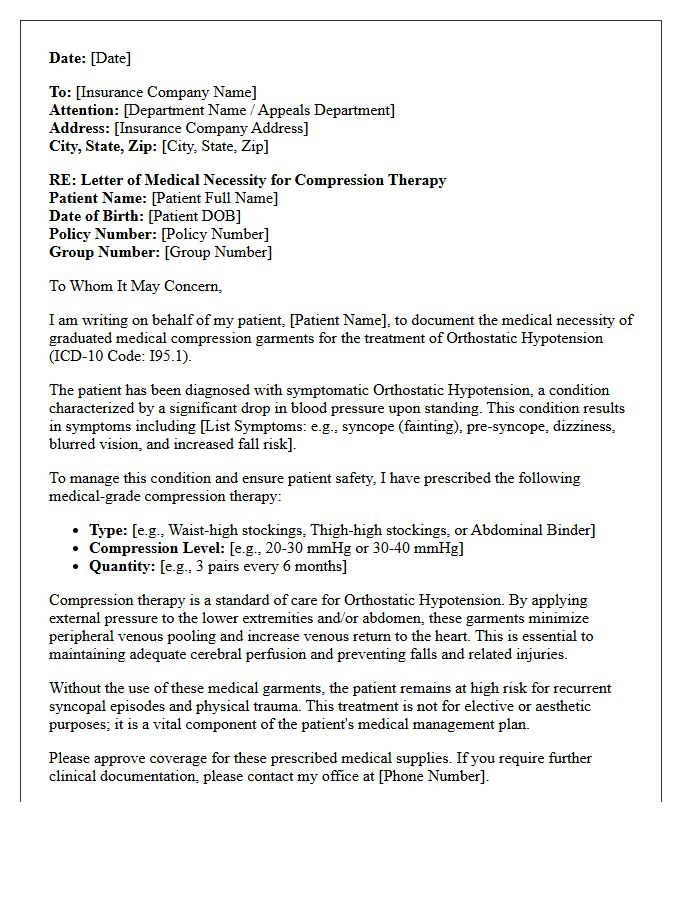 Letter of Medical Necessity for Orthostatic Hypotension Compression Therapy