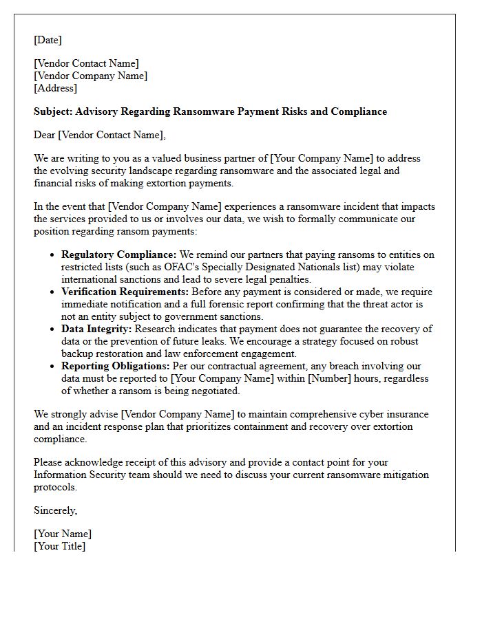 Third-Party Vendor Ransomware Payment Risk Advisory Letter
