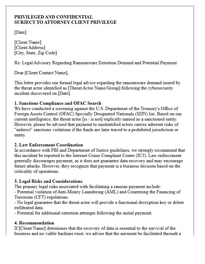Law Firm Incident Response Ransomware Payment Advisory Letter