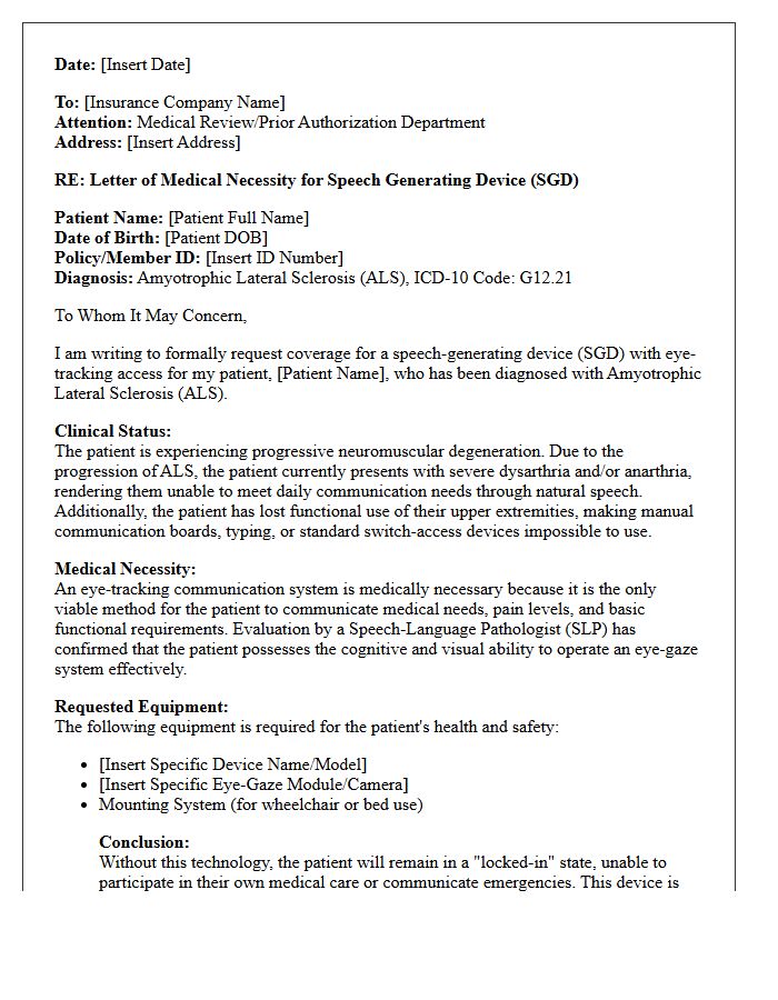 Letter of Medical Necessity for Eye-Tracking Communication Devices in ALS Patients
