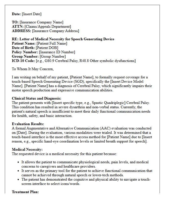 Letter of Medical Necessity for Touch-Based Assistive Communication Devices in Cerebral Palsy