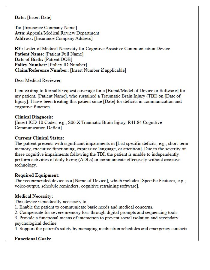 Letter of Medical Necessity for Cognitive Assistive Communication Devices Following Traumatic Brain Injury
