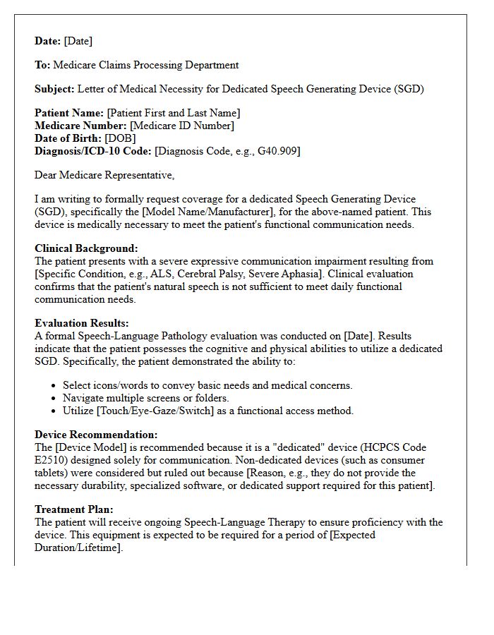 Medicare Coverage Letter of Medical Necessity for Dedicated Assistive Communication Devices