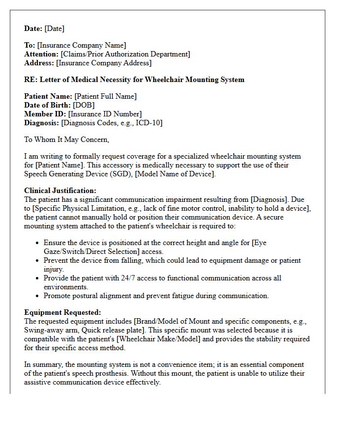 Letter of Medical Necessity for Wheelchair Mounting Accessories for Assistive Communication Devices