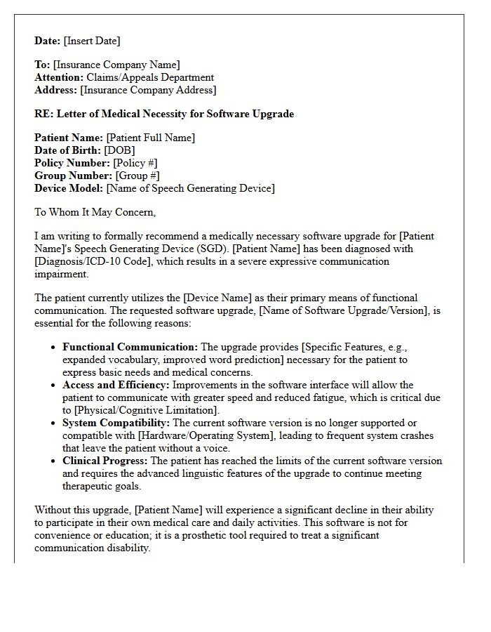 Letter of Medical Necessity for Software Upgrades on Assistive Communication Devices