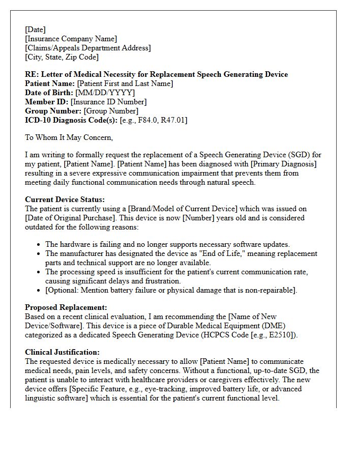 Letter of Medical Necessity for Replacement of Outdated Assistive Communication Devices