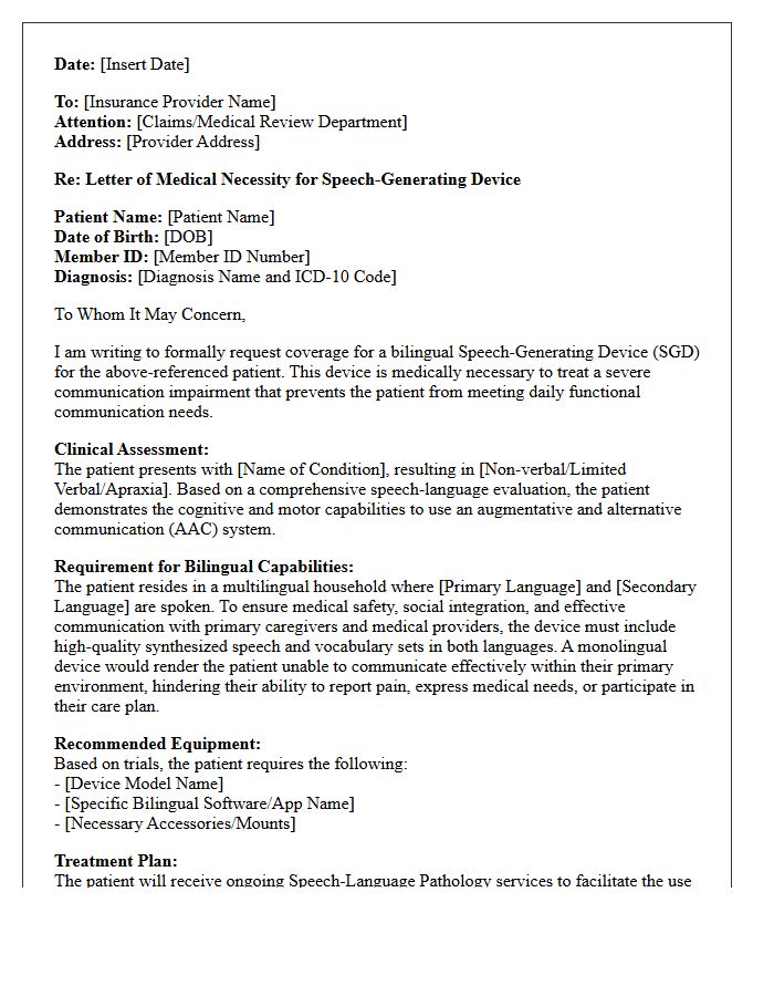 Letter of Medical Necessity for Bilingual Assistive Communication Devices in Diverse Patient Populations