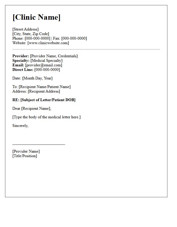 Medical Clinic Letterhead and Provider Contact Information