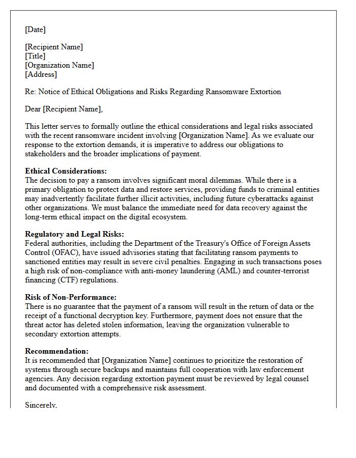 Ethical Obligations and Ransomware Extortion Risk Letter