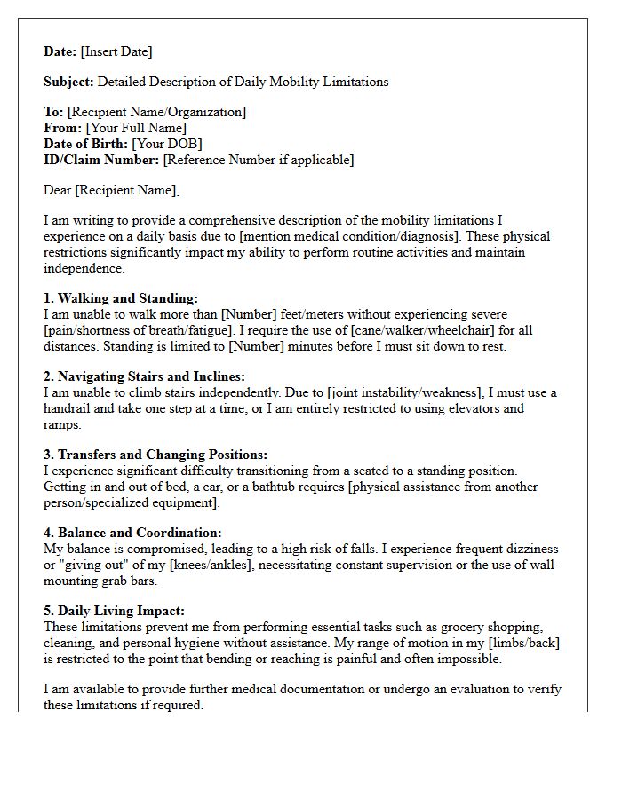Detailed Description of Daily Mobility Limitations