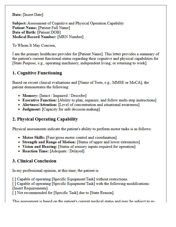 Patient Cognitive and Physical Operation Capability