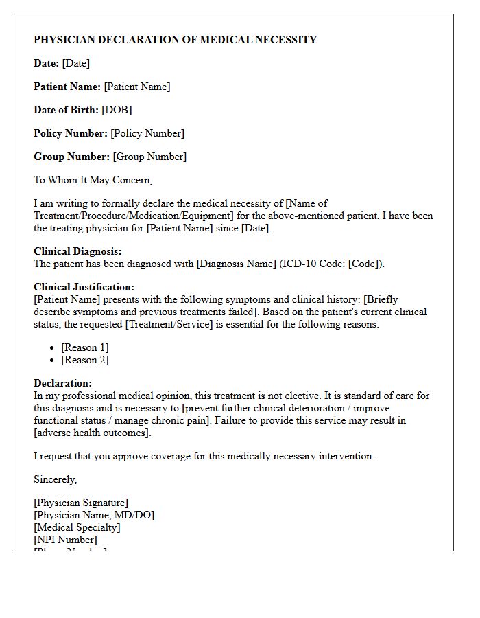 Physician Declaration Within the Medical Necessity Letter