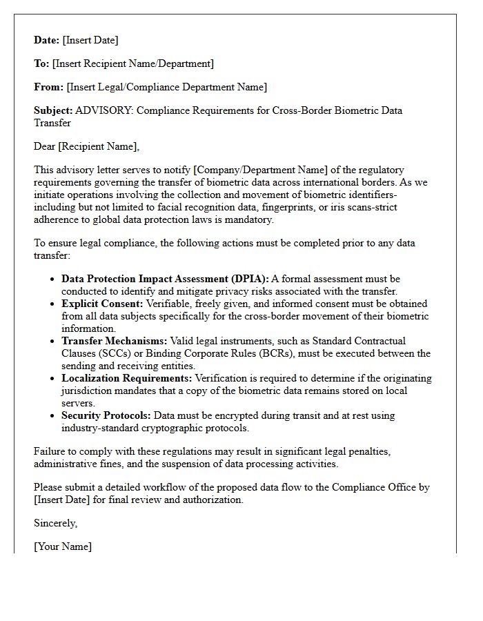 Initial Cross-Border Biometric Data Transfer Compliance Advisory Letter