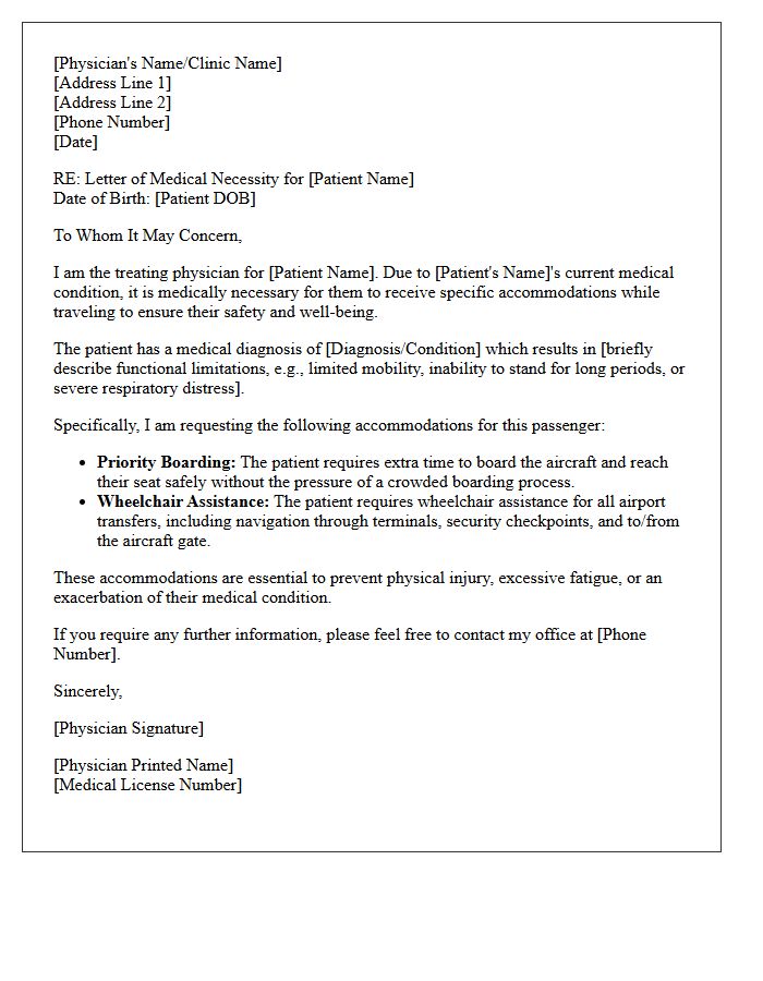 Letter of Medical Necessity for Priority Boarding and Wheelchair Assistance