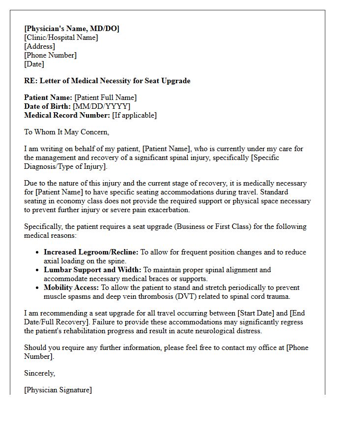 Letter of Medical Necessity for Seat Upgrades Due to Spinal Injury Recovery