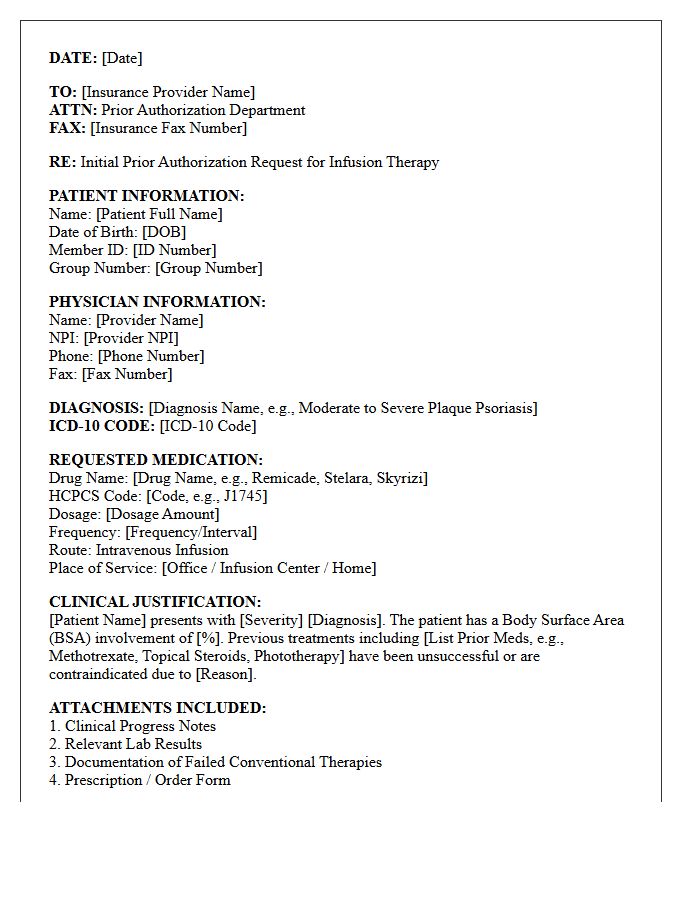 Initial Prior Authorization Request Letter for Dermatological Specialty Infusion Therapy