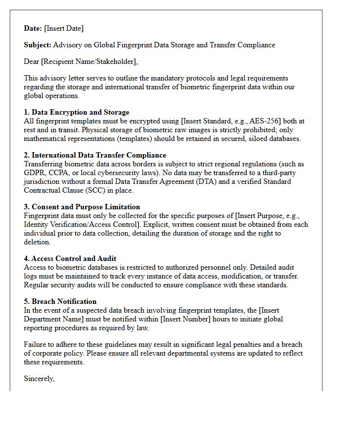 Global Fingerprint Data Storage and Transfer Advisory Letter