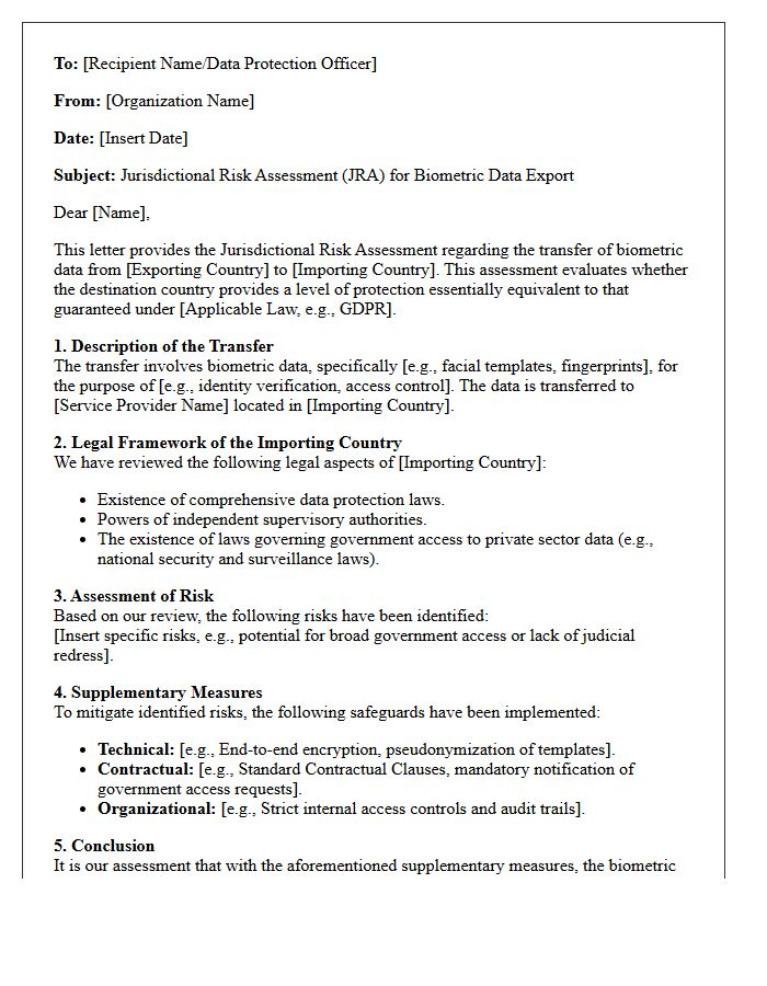 Jurisdictional Risk Assessment Letter for Biometric Data Exports