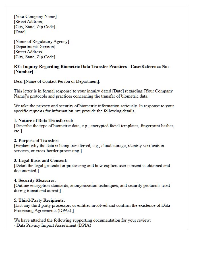 Regulatory Agency Biometric Data Transfer Inquiry Response Letter