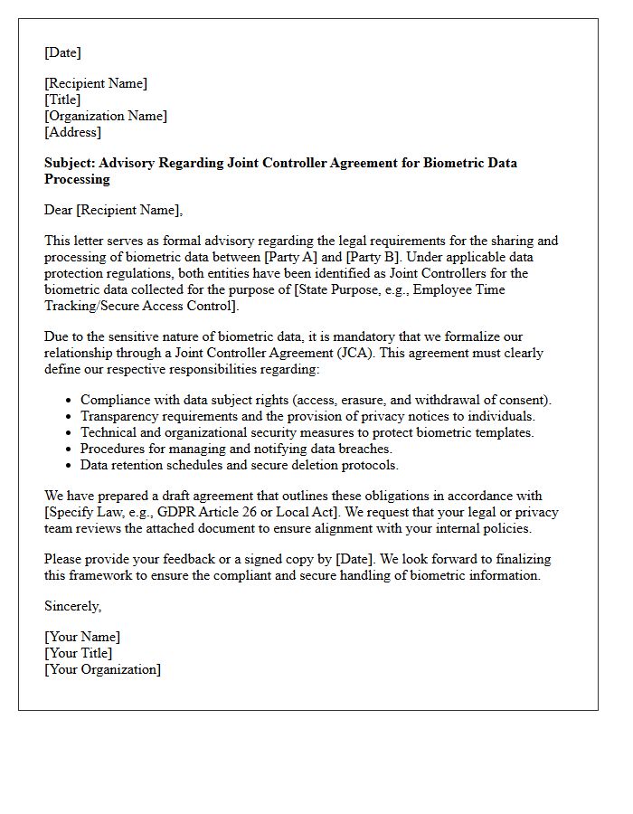 Joint Controller Biometric Data Sharing Agreement Advisory Letter