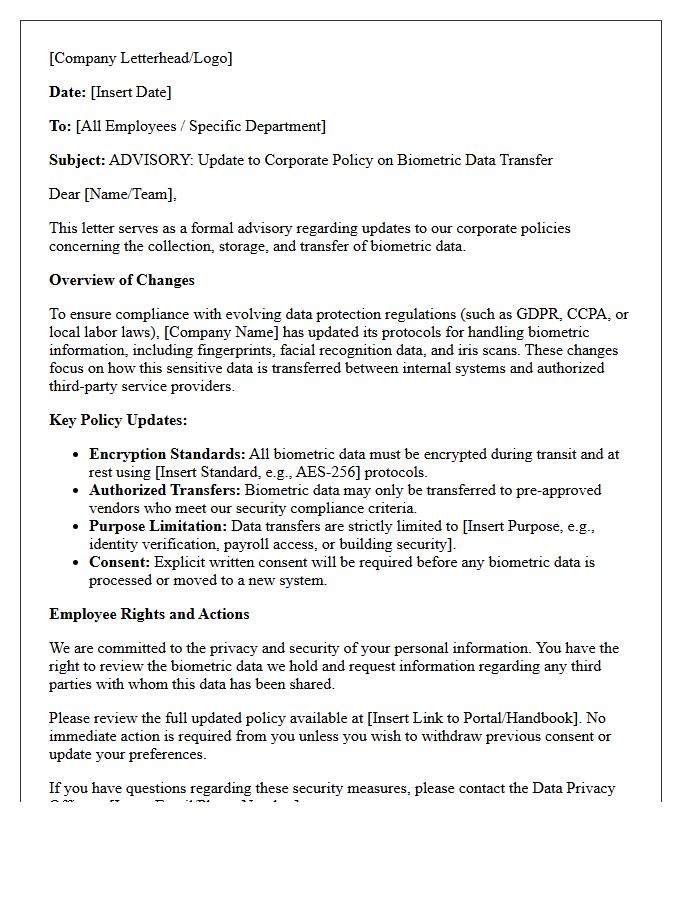 Corporate Policy Update for Biometric Data Transfer Advisory Letter