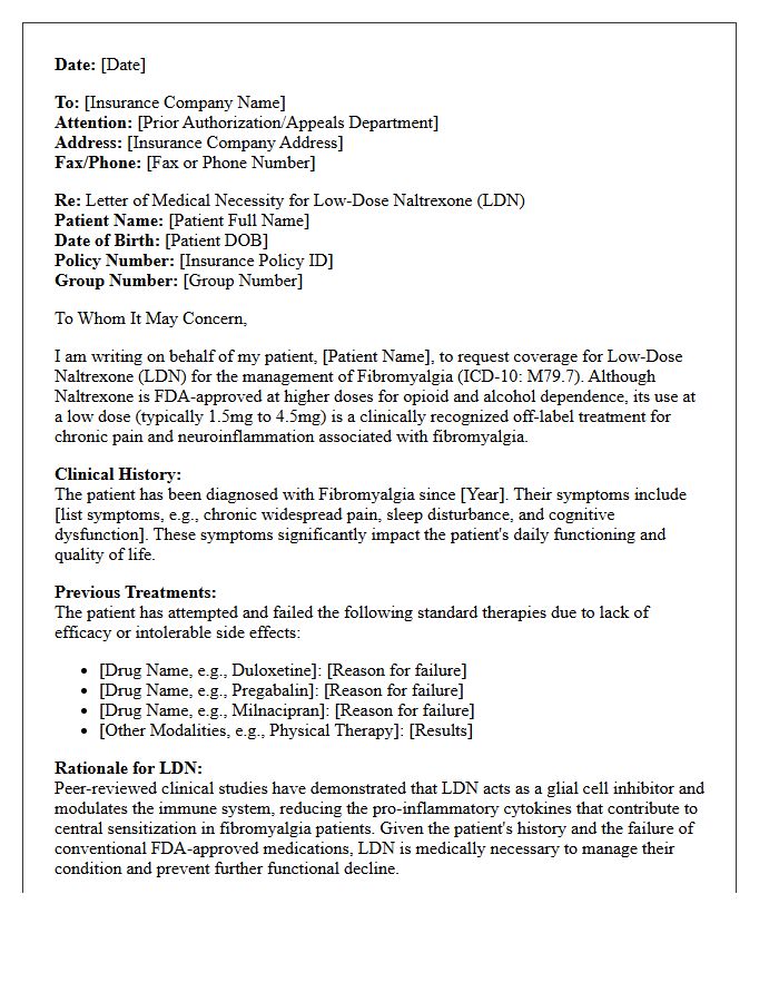 Letter of Medical Necessity for Off-Label Low-Dose Naltrexone for Fibromyalgia Management